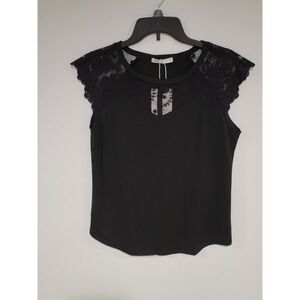 Miholl Women's Blouse Top Pullover Lace Trim Sleeveless Black Size M